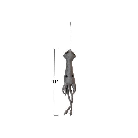 Hello Honey® 11" Gray Handmade Cotton Velvet Squid Ornament
